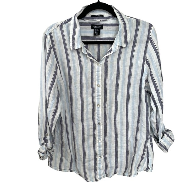 Jones New York Tops - JONES NEW YORK Linen Striped Button Front Blouse White Blue XL